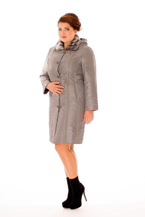 Женское пальто из текстиля с капюшоном, отделка искусственный мех 8011872