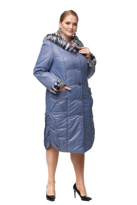 Женское пальто из текстиля с капюшоном, отделка искусственный мех 8012381