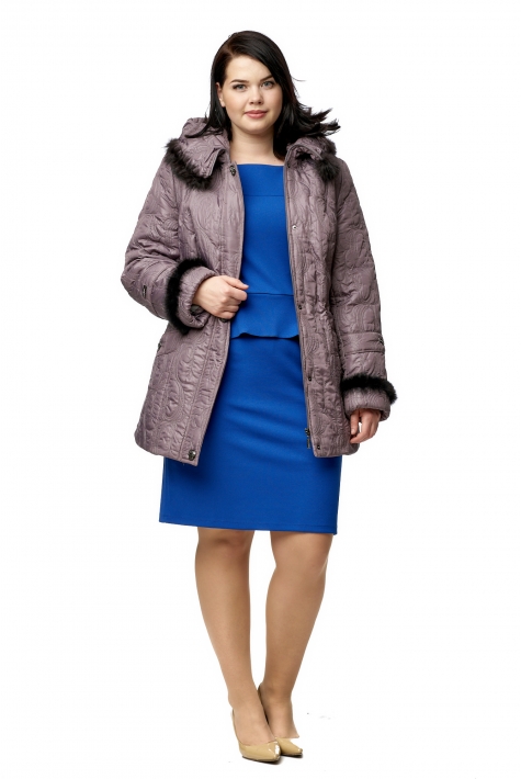 Куртка женская из текстиля с капюшоном, отделка кролик 8012663