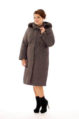 Зимнее женское пальто из текстиля с капюшоном, отделка песец