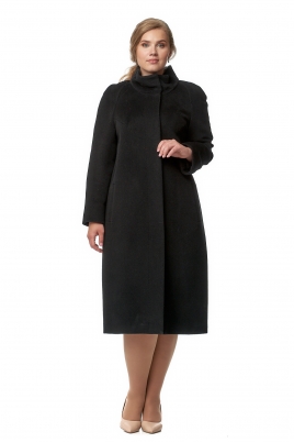 Черное женское пальто из текстиля с воротником